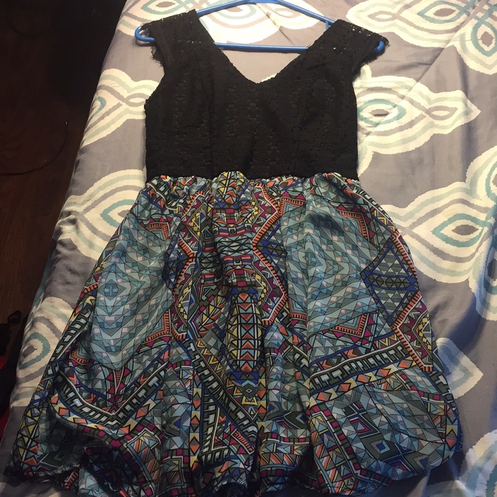 Black lace and tribal printed dress